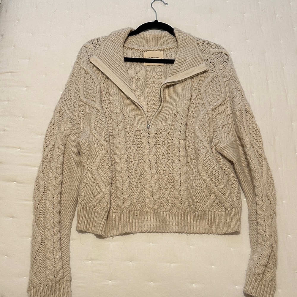 Lucky Brand Beige Cable Knit 3/4 Zip
